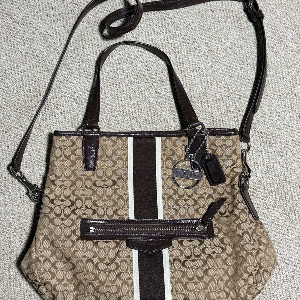 Coach Tan and Brown Signature Shoulder Bag